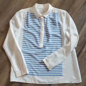 J Crew Long Sleeved White Blue Stripes Tunic